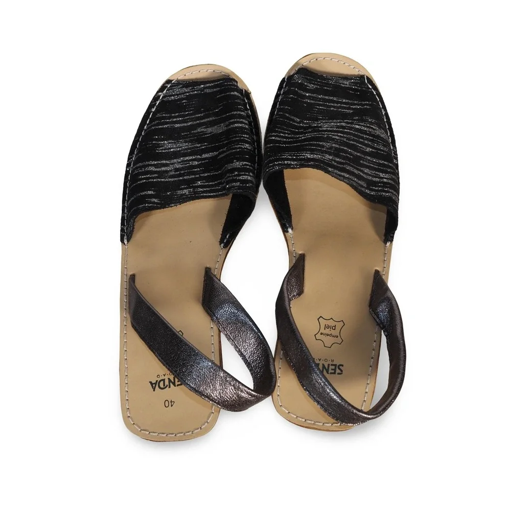 Senda Road Platform Cork Wedge Sandals Women's 9/40 Black Silver Slingback
